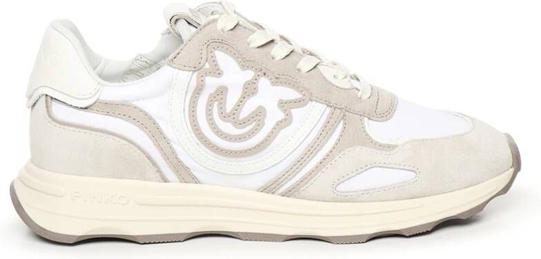 pinko Witte Leren Sneakers met Suède Inzetstukken White Dames