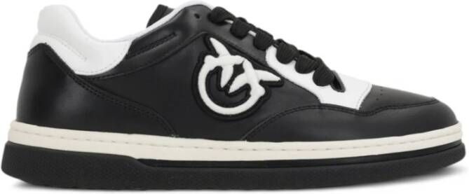 pinko Zwart Wit Kalfsleren Sneakers Black Dames