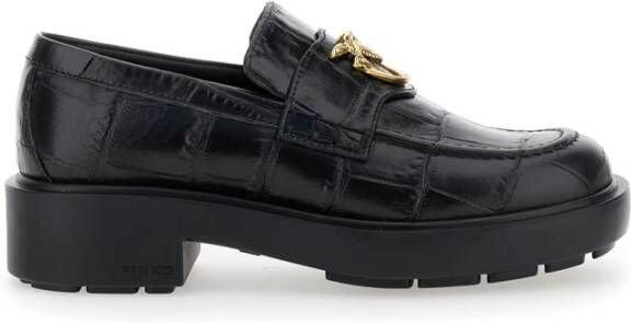 Pinko Zwarte Croco Print Mocassin Schoenen Black Dames