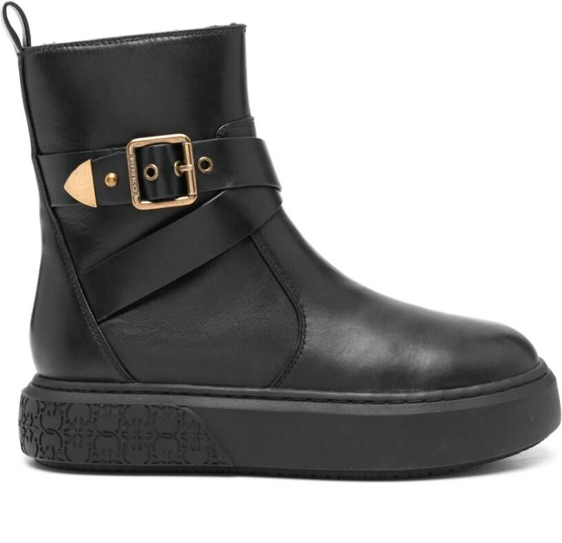 Pinko Zwarte Leren Mid-Top Sneaker Black Dames