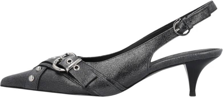 Pinko Zwarte leren slingback hakken met gesp Black Dames