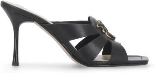 Pinko Zwarte leren slippers met Love Birds Black Dames