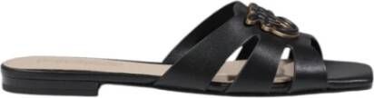 pinko Zwarte leren slippers voor vrouwen Black Dames