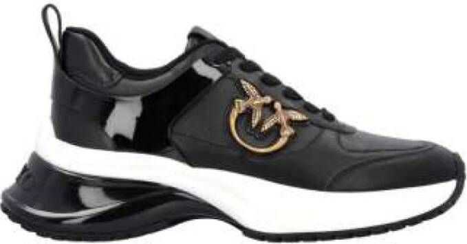 pinko Zwarte Leren Sneakers Love Birds Black Dames