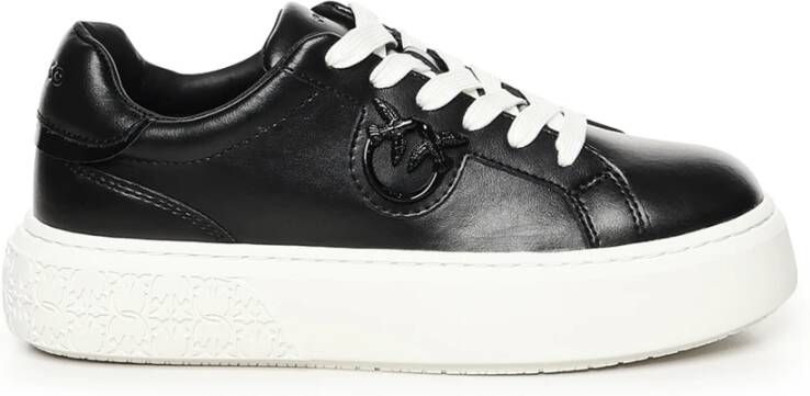 Pinko Zwarte Leren Sneakers Love Birds Logo Black Dames