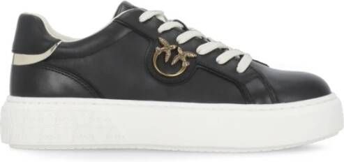 Pinko Zwarte leren sneakers met Love Birds Black Dames