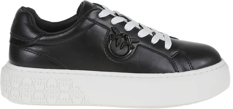 pinko Zwarte Leren Sneakers Verhogen Stijl Black Dames