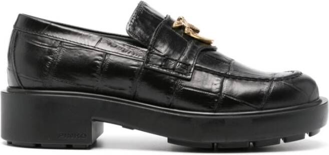 Pinko Zwarte Platte Schoenen met Krokodilleneffect Black Dames