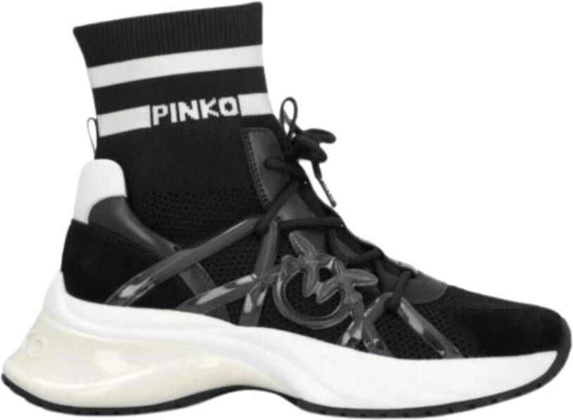 Pinko Stretch Sok Sneakers met Geborduurd Logo Black Dames