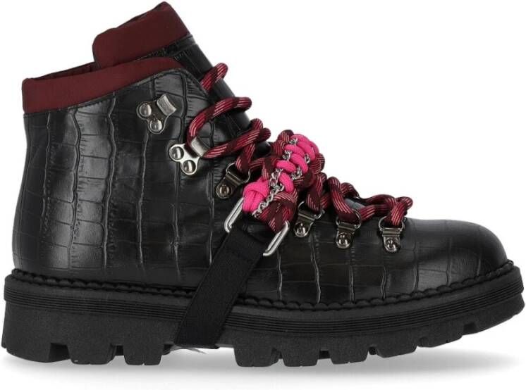 Pinko Zzero Black Fuchsia Combat Boots Black Dames