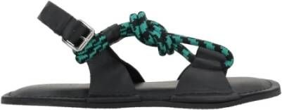 Plan C Platte sandalen in zwart leer met groen touwdetail Black Dames