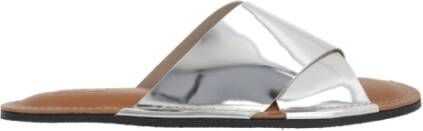 Plan C Zilveren Slide Sandalen Leren Rubberen Zool Gray Dames