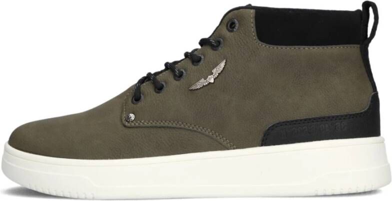 PME Legend Groene hoge sneakers met leren details Green Heren