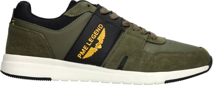 PME Legend Khaki Suède Sneaker met Oker Accenten Green Heren