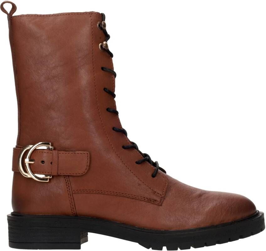 Poelman Bruine Leren Veterboot voor Dames Brown Dames