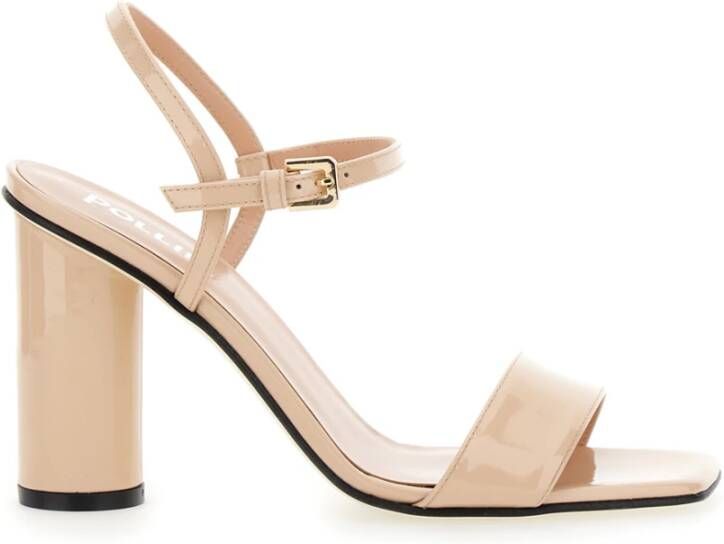 Pollini Beige Lakleren Pumps met Vierkante Neus Beige Dames