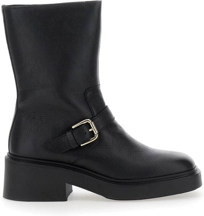 Pollini Zwarte Leren Dames Enkellaarzen Black Dames