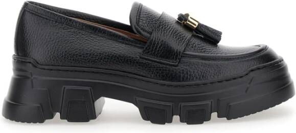 Pollini Zwarte Loafers Slip-on Kwast Detail Black Dames