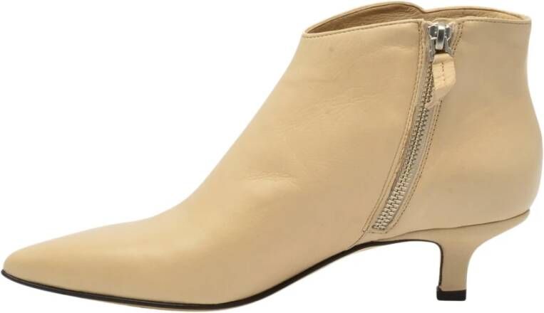 Pomme D'or Beige leren enkellaars met 3 cm hak Beige Dames