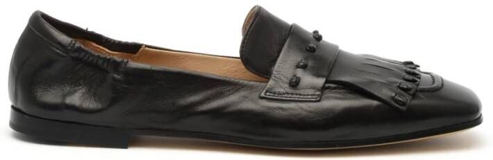 Pomme D'or Zwarte leren mocassin met kwastdetail Black Dames