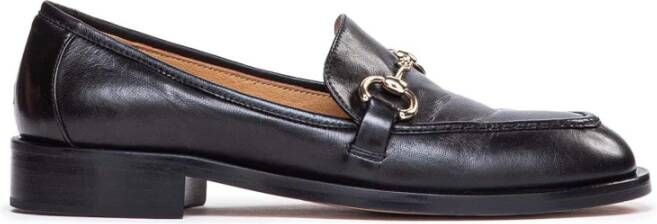 Pomme D'or Zwarte leren mocassins met klem Black Dames