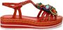 Pons Quintana Handgeweven Leren Plateau Sandalen met Bloemendecoratie Orange Dames - Thumbnail 1