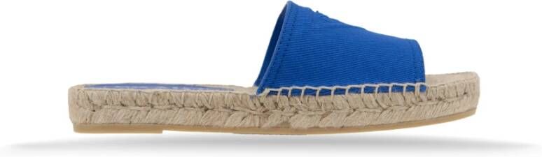 Prada Canvas Slip-On Espadrilles met Leren Patch Blue Dames