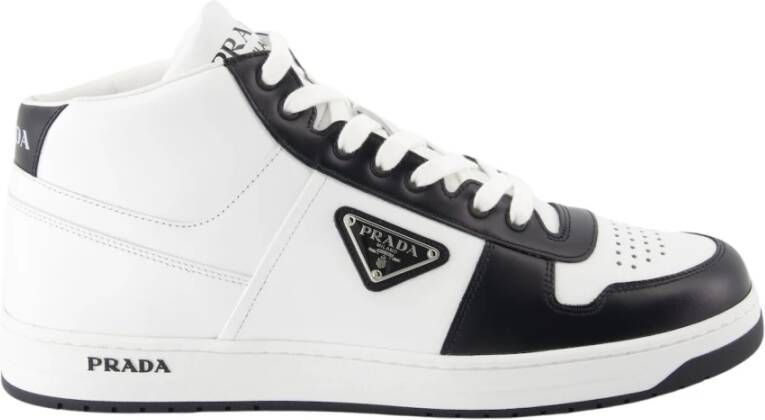 Prada Downtown Bicolor Leren High-Top Sneakers White Heren