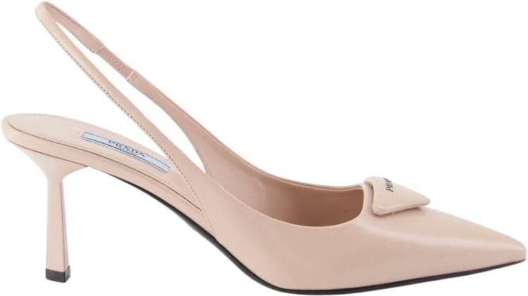 Prada Elastische Achterband Leren Hakken Beige Dames