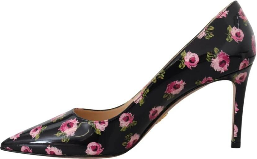 Prada Zwarte Leren Bloemen Hakken Stiletto's Pumps Multicolor Dames