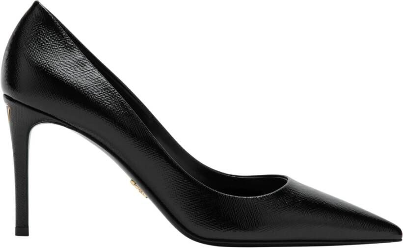 Prada Lage Hak Leren Pumps Black Dames