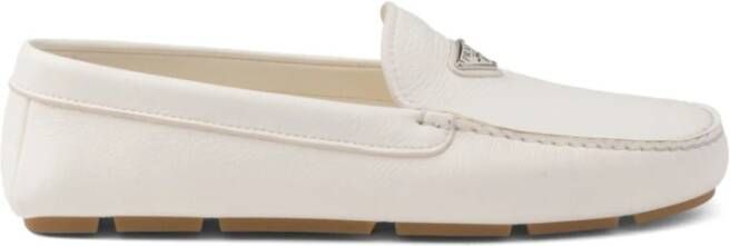 Prada Leren Loafers met Driehoekig Logo Detail White Heren