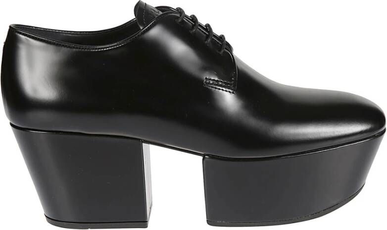 Prada Leren Platform Loafers Veters Hak Black Dames