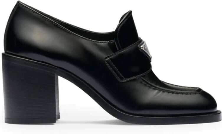 Prada Instap leren mocassins met vierkanteeus Black Dames