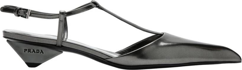 Prada Metallic Slingback Lage Hakken Black Dames