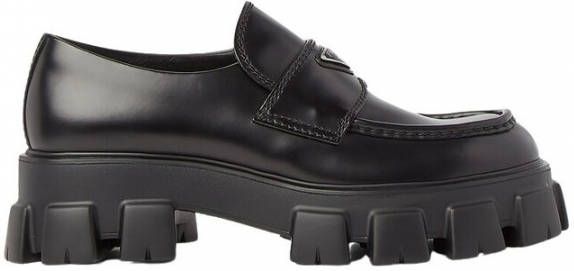 Prada Zwarte leren Monolith instappers Black Heren