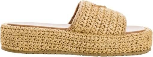 Prada Raffia Platform Mules Beige Dames