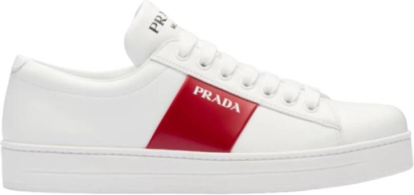 Prada Rood Leren Sneakers Nieuw Met Doos White Dames