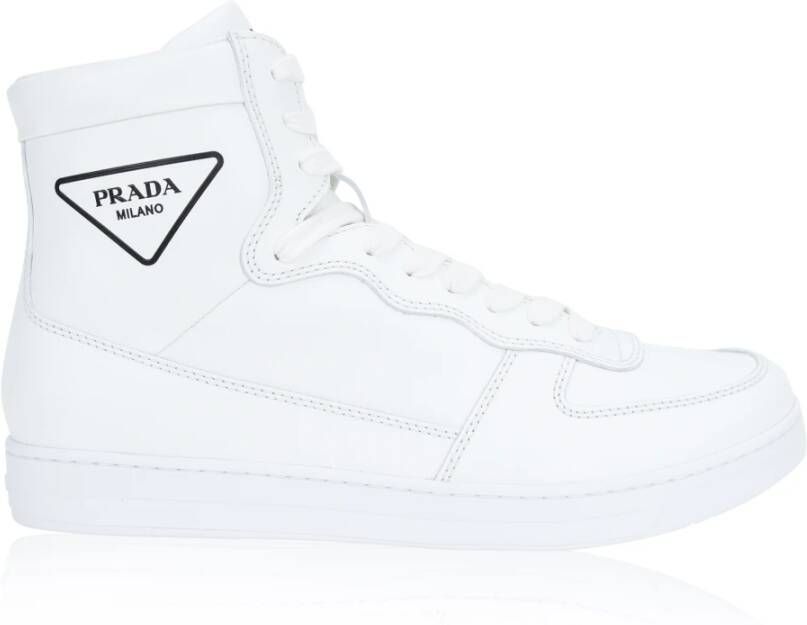 Prada Hoge Top Leren Sneakers voor Mannen White Heren