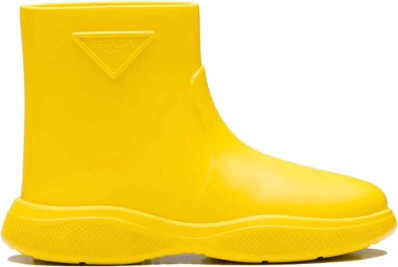 Prada Stijlvolle Logo Rubberlaarzen Yellow Dames