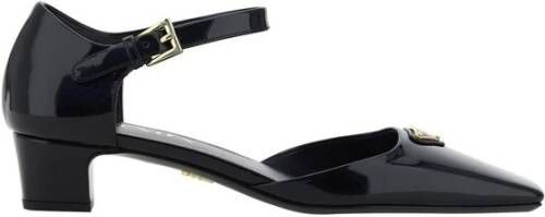 Prada Vierkante neus leren pumps met enkelband Black Dames