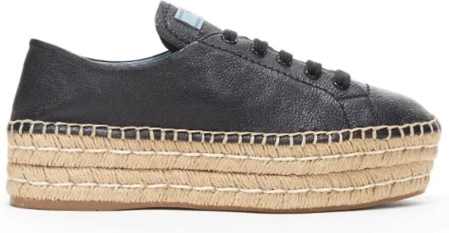 Prada Vintage Pre-owned Leather espadrilles Black Dames