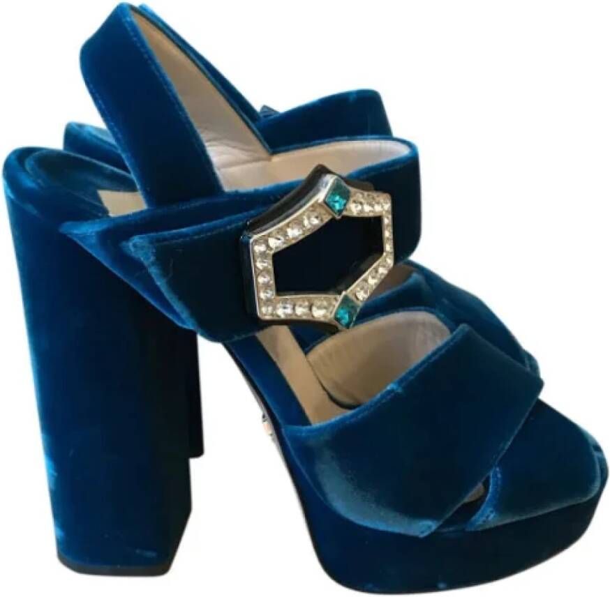 Prada Vintage Pre-owned Velvet sandals Blue Dames