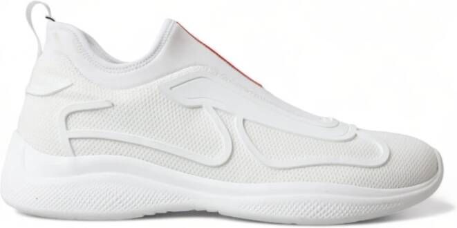 Prada Witte Gebreide Sneakers met Logo Detail White Heren