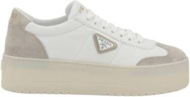 Prada Witte Leren Plateau Wedge Sneakers White Dames