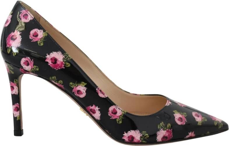 Prada Zwarte Leren Bloemen Hakken Stiletto's Pumps Multicolor Dames