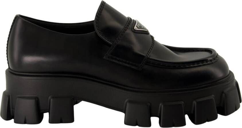 Prada Zwarte leren Monolith instappers Black Heren