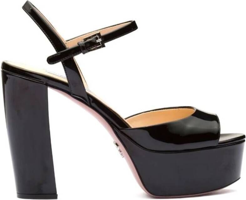 Prada Zwarte Leren Plateau Sandalen Black Dames