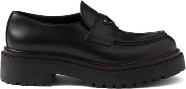 Prada Zwarte Leren Platte Schoenen Black Heren