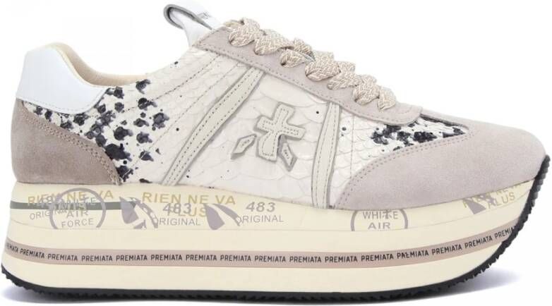 Premiata Stijlvolle sneakers met krokodilleneffect voor dames Beige Dames